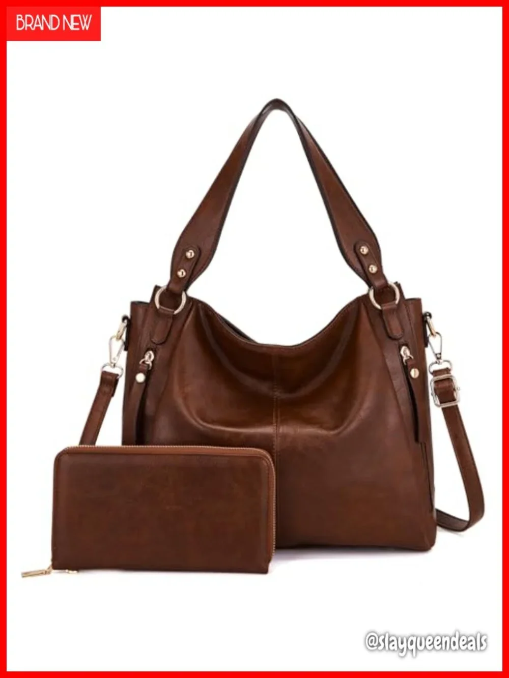 Women's Hobo Tote Shoulder Bag Purse & Wallet Set, Faux Leather, Large Capacity